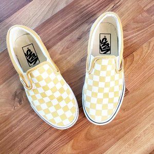 VANS Ochre Yellow Checkered Slip Ons / Size 3.5